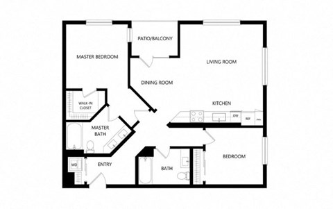 Floor plan for 2 beds, 2 baths, 1082 sqft